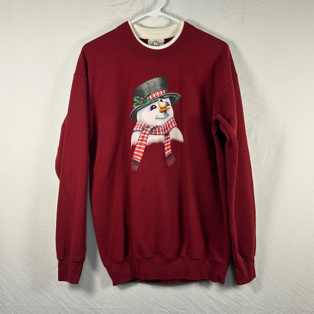 Day Breeze Sweatshirt Womens L Red Snowman Vintage Graphic Pullover Collar